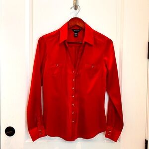 WHBM Silk Stretch Red Button-Up Shirt - Size Medium
